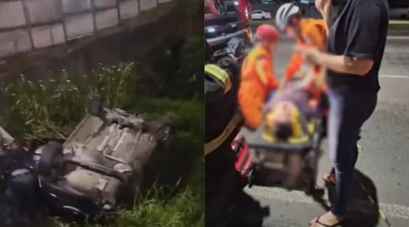 Jovens com sinais de embriaguez causam capotamento de carro na Torquato Tapajó