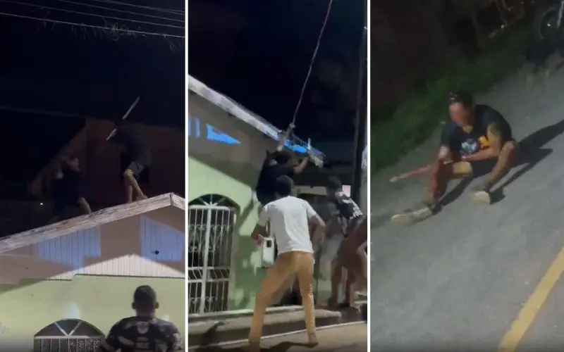 Suspeito de roubo cai de telhado e recebe 'carinho' em Manacapuru