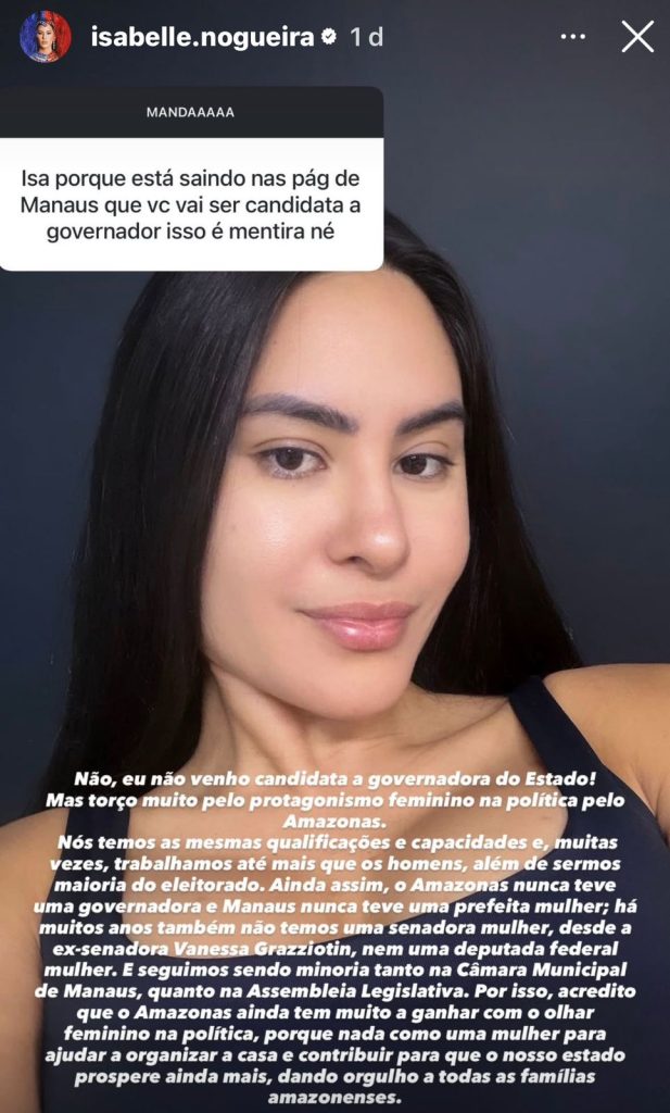 Isabelle Nogueira nega candidatura, mas defende protagonismo feminino na política amazonense