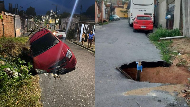 Buraco em rua do bairro Colônia Terra Nova causa acidentes em Manaus