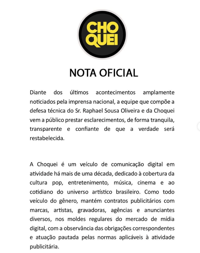 ‘Choquei’ volta ao Instagram após prisão de Raphael Sousa e nega vínculo com crimes