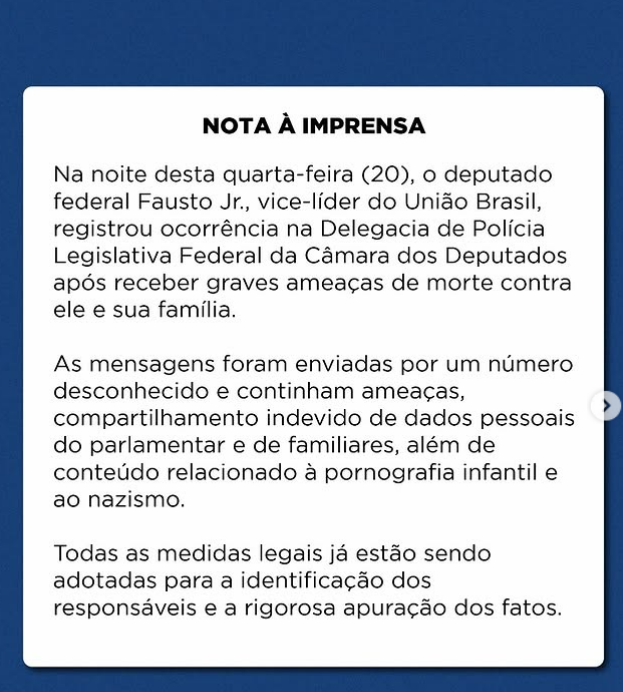 Ameaçado de morte, Fausto Júnior afirma que vai atrás do suspeito
