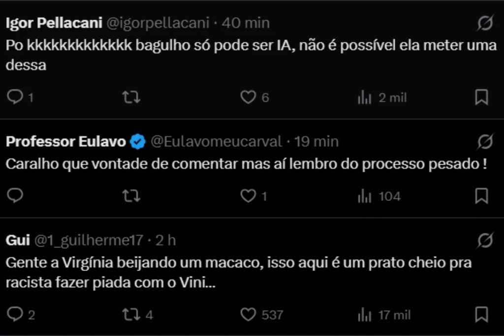 Após vídeo beijando macaco, Virginia fala sobre ataques racistas envolvendo Vini Jr.