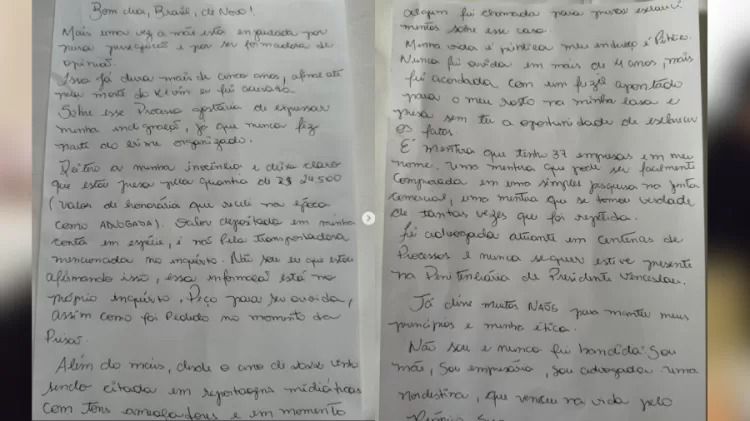 Deolane Bezerra escreve carta na prisão e diz: “Nunca fui bandida”