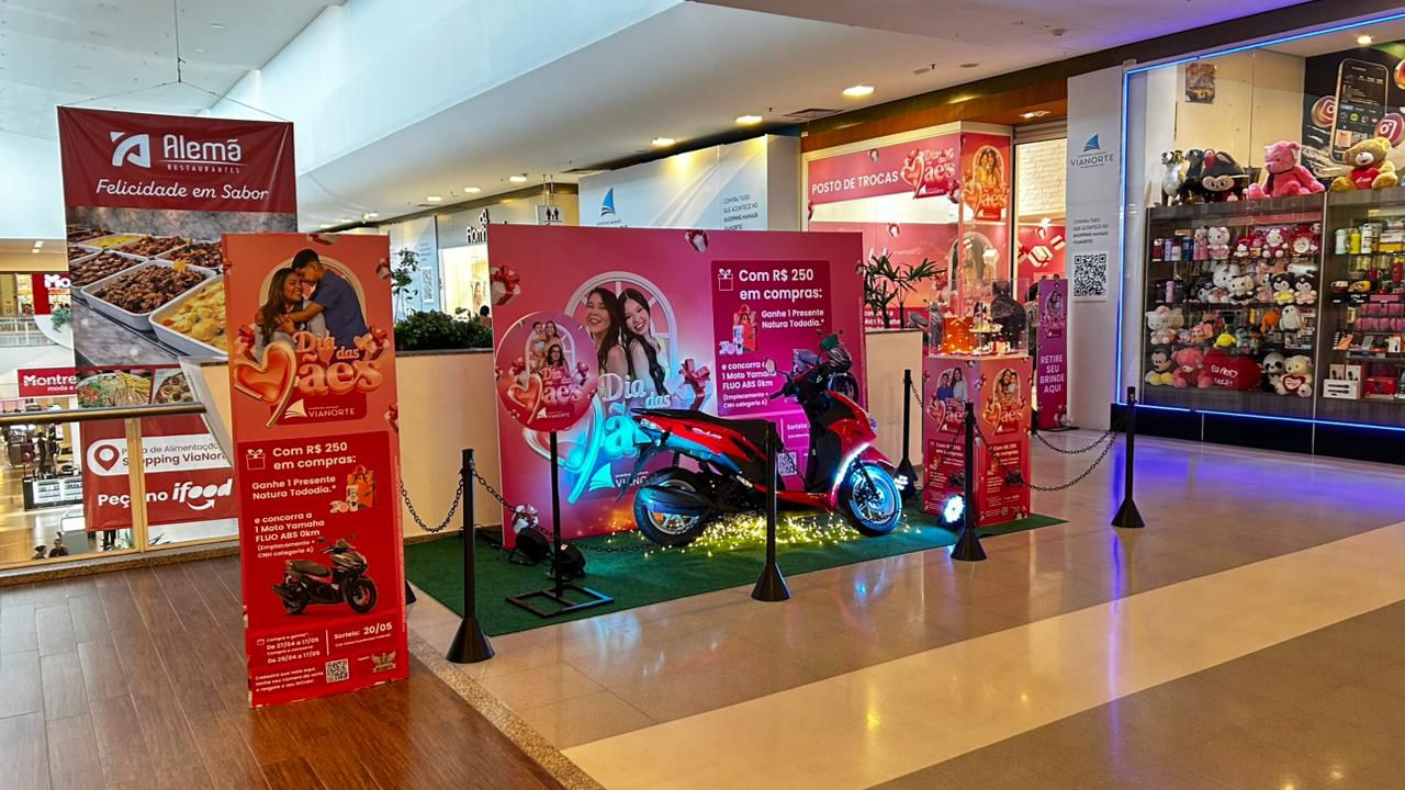 Moto Yamaha Fluo ABS da promoção de Dia das Mães do Shopping Manaus ViaNorte