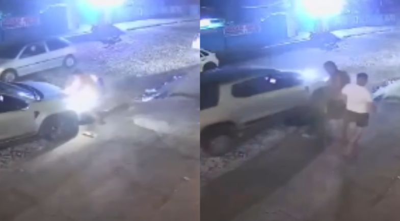 Momento em que homem é atropelado durante agressão em Parnaíba