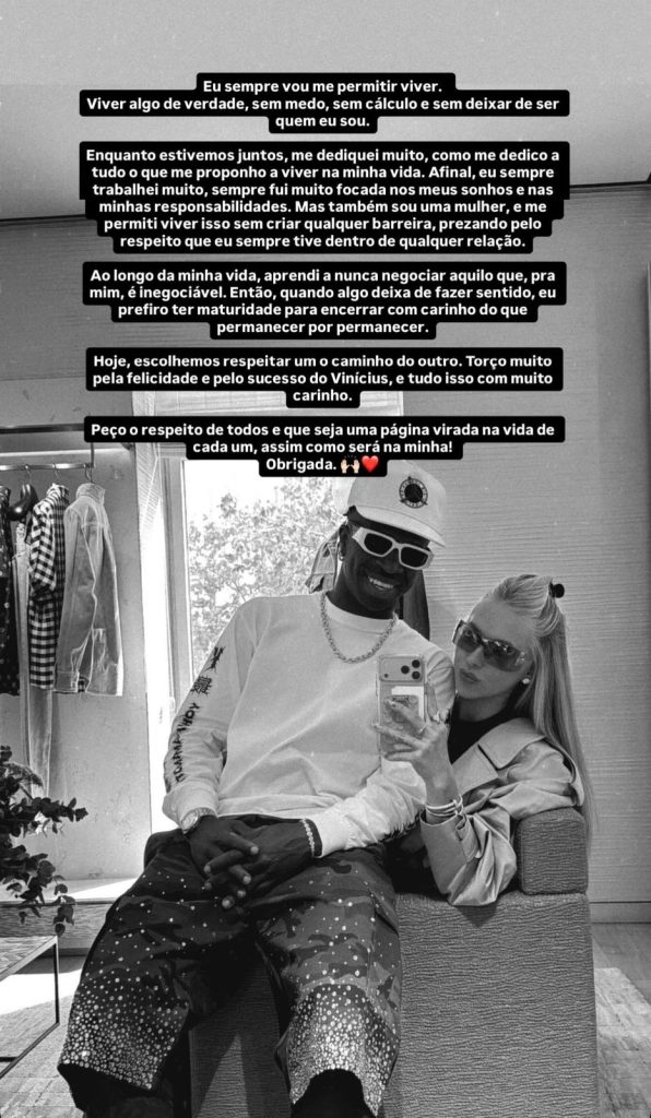 Virginia anuncia fim do namoro com Vini Jr: 'Página virada'