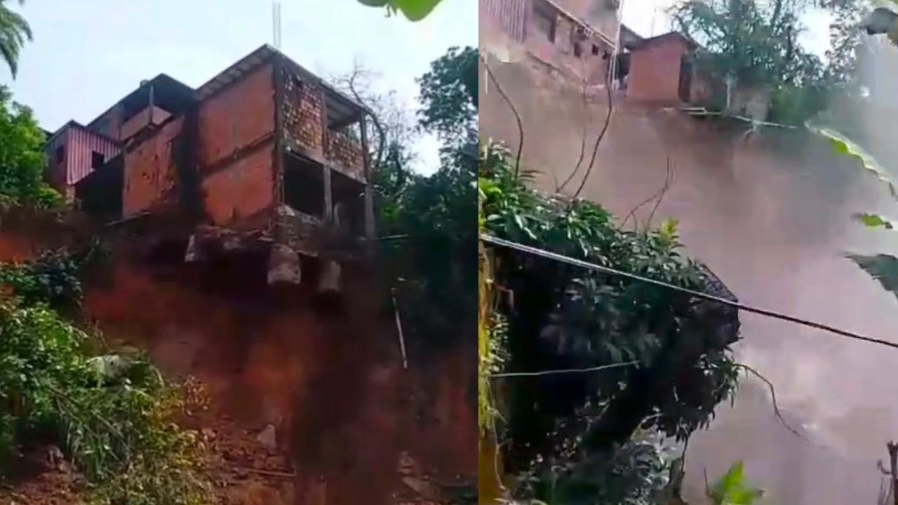 VÍDEO: Casa de dois andares desaba após barranco ceder no Mauazinho