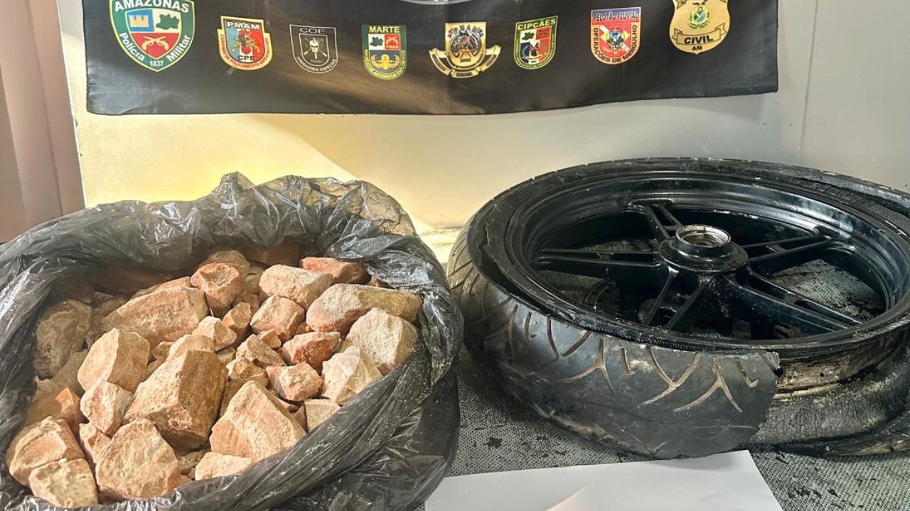 Cão farejador encontra droga escondida em pneus de moto dentro de embarcação no AM