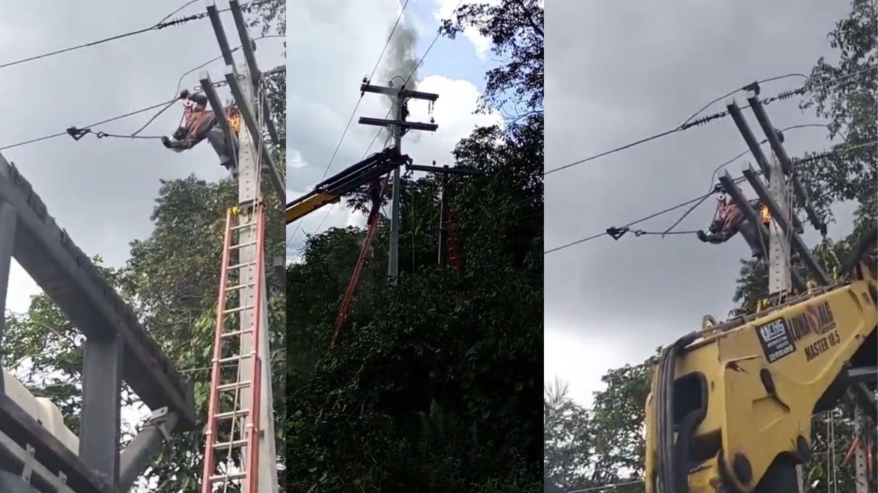 IMAGENS FORTES: Eletricista 'pega fogo' e fica grudado em poste após descarga elétrica no AM