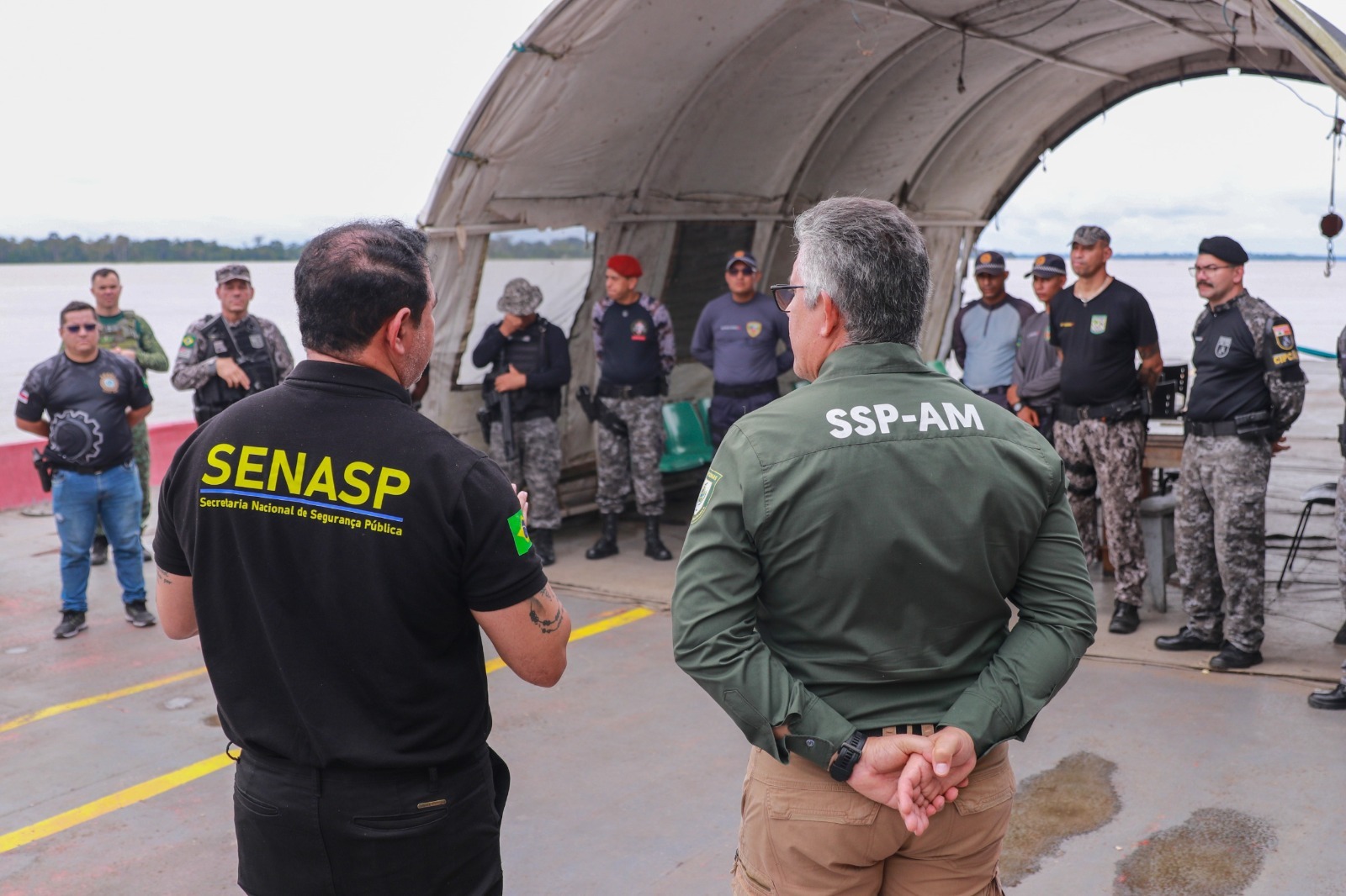 Representantes da SSP-AM e do Ministério da Justiça durante visita à tríplice fronteira do Amazonas