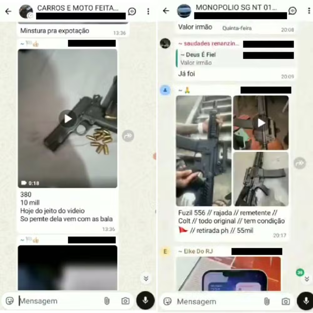 Grupos de WhatsApp viram mercado de armas, drogas e carros roubados