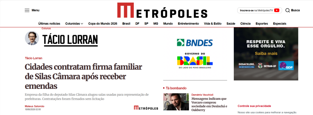 Silas Câmara é denunciado na mídia nacional por usar emendas para ajudar a filha com prefeitos do interior