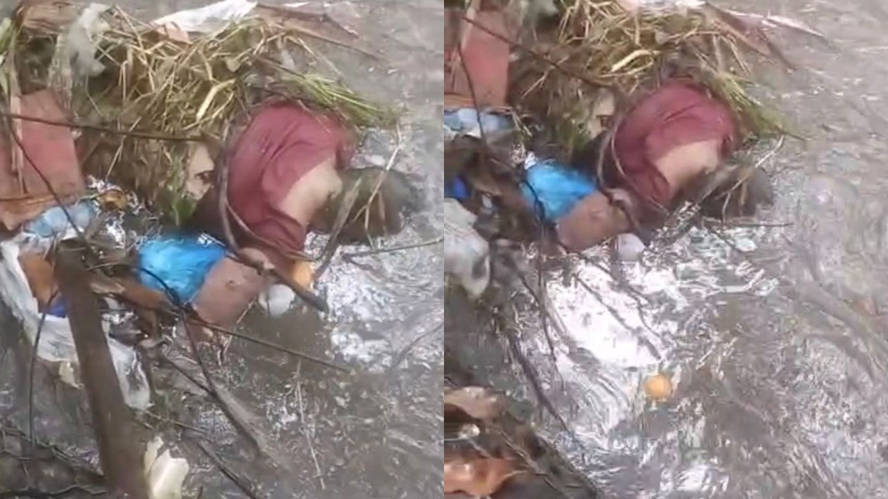 VÍDEO: Mulher é encontrada morta com corda e pesos presos ao corpo em igarapé de Manaus