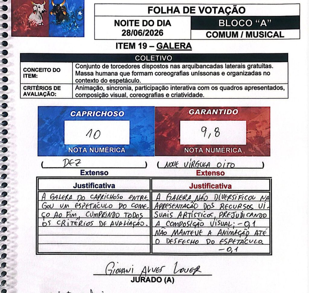 Nota 9,8 da galera do Garantido: jurado cita falta de diversidade visual e animação