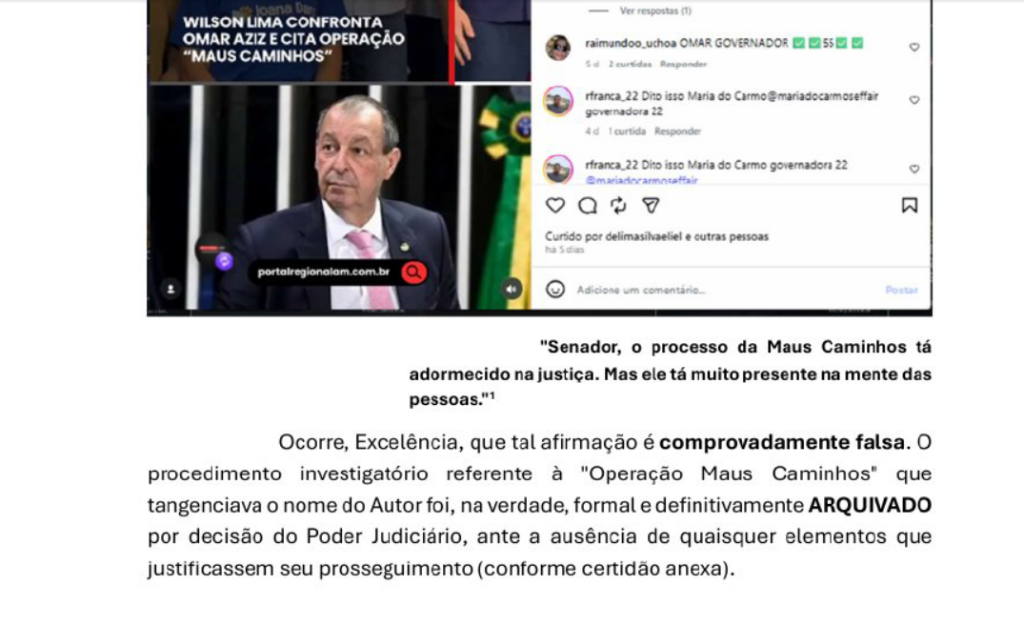 Omar aciona Justiça contra Wilson após vídeo sobre a Maus Caminhos: 'estratégia de desinformação'