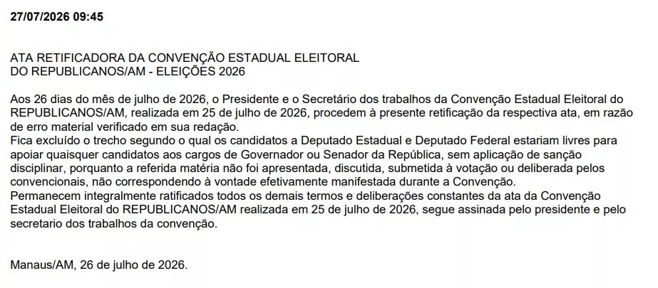 Partido de Silas Câmara muda ata e proíbe filiados de dar apoio a candidatos de outras coligações