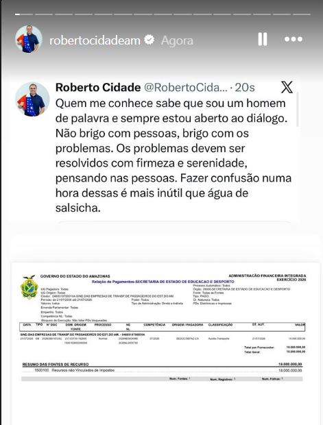 Roberto Cidade nega culpa por greve dos rodoviários e usa apelido "água de salsicha" para ironizar crise no transporte