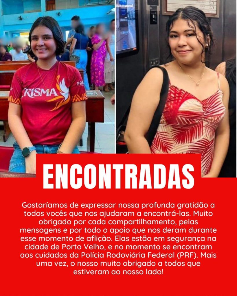 Adolescentes desaparecidas em Manaus são encontradas em segurança em Porto Velho