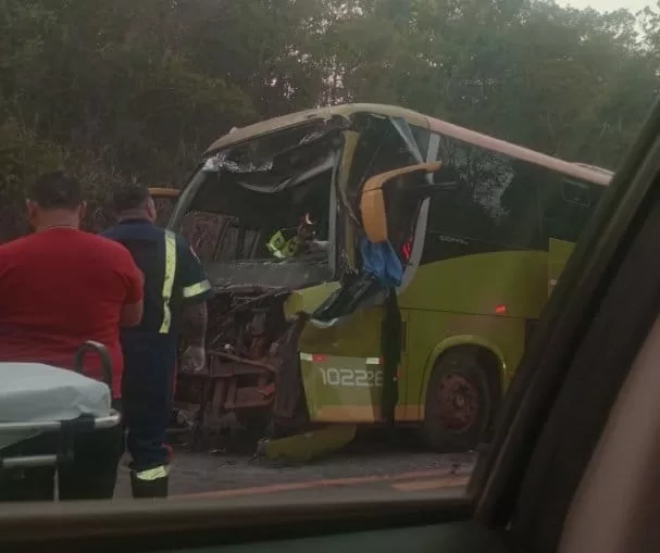 VÍDEO: Motorista fica preso às ferragens após colisão entre ônibus e carreta na BR-174