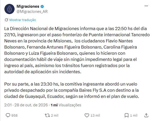 Flávio Bolsonaro foi da Argentina ao Equador, não aos EUA